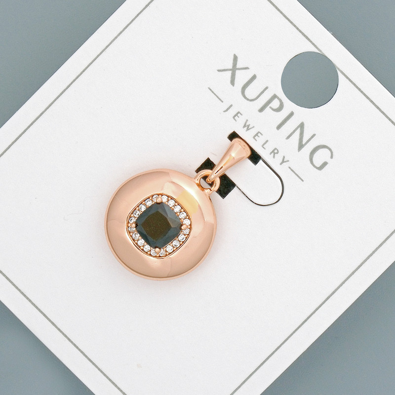 Pandantiv Xuping cu cristal negru și cristale albe, diametrul 14 mm, lungimea 20 mm, placare cu aur 18K