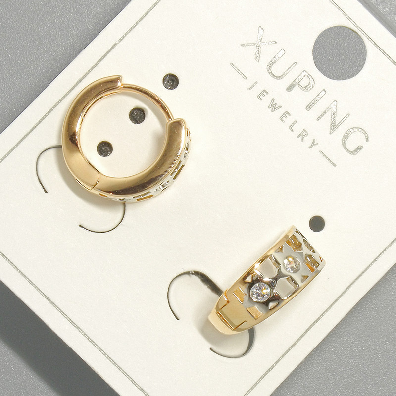 Cercei Xuping cu strasuri albe, diametrul 5,5×12 mm, ± placare cu aur 18K și rodiu