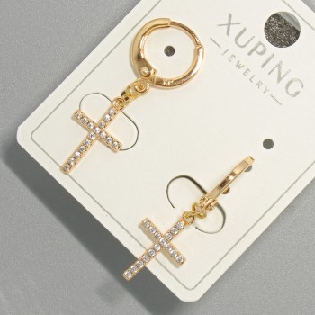 Cercei «Crucea» Xuping cu strasuri albe, diametru 9×15 mm, lungime 30 mm, placare cu aur 18K