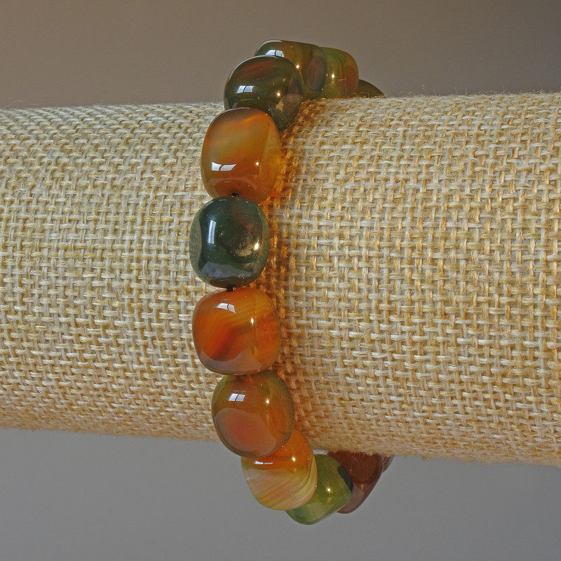 Brățară din agat brazilian, piatră naturală, bucăți de aproximativ 9×12 mm, lungime 18 cm, elastică