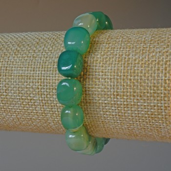 Brățară din agat verde deschis, piatră naturală, mărgele de 9x12 mm, lungime 18 cm +/- (elastic)