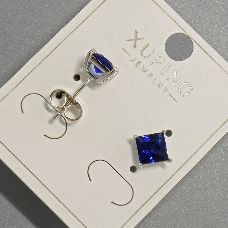 Cercei cu știft Xuping cu cristal albastru, diametrul de aproximativ 6 mm, placare cu rodiu