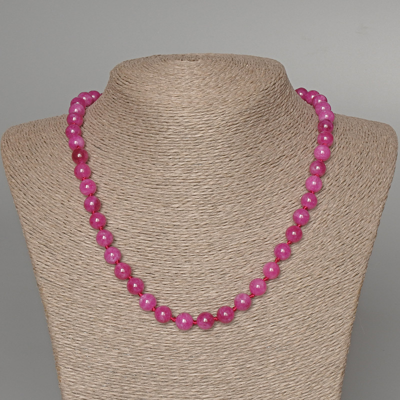 Colier din turmalină roz zmeură, bile netede, diametrul 8 mm, lungime aproximativă 47 cm