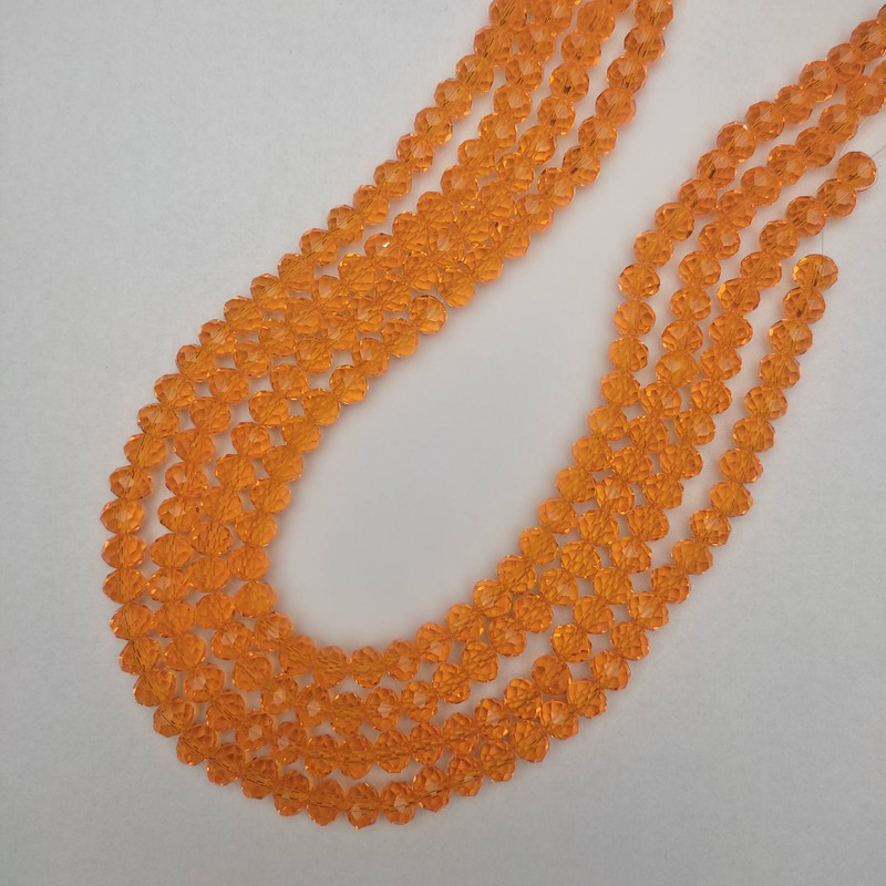 Mărgele portocalii din cristal ceh, rondelle tăiate, diametru 8x6 mm, lungime 41 mm, pe fir