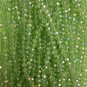 Mărgele rondel din cristal ceh, verde salată, fațetate, cu luciu de benzină, diametrul 6x5 mm, lungimea 42 mm, pe fir