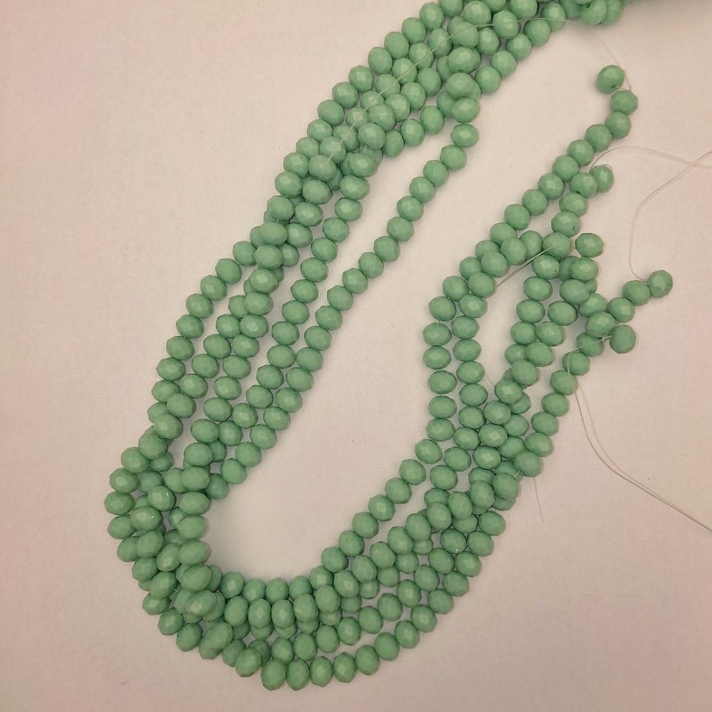Mărgele rondel fațetate din cristal ceh, verde mentă, diametru 8×6 mm, lungime 41 mm, pe șnur