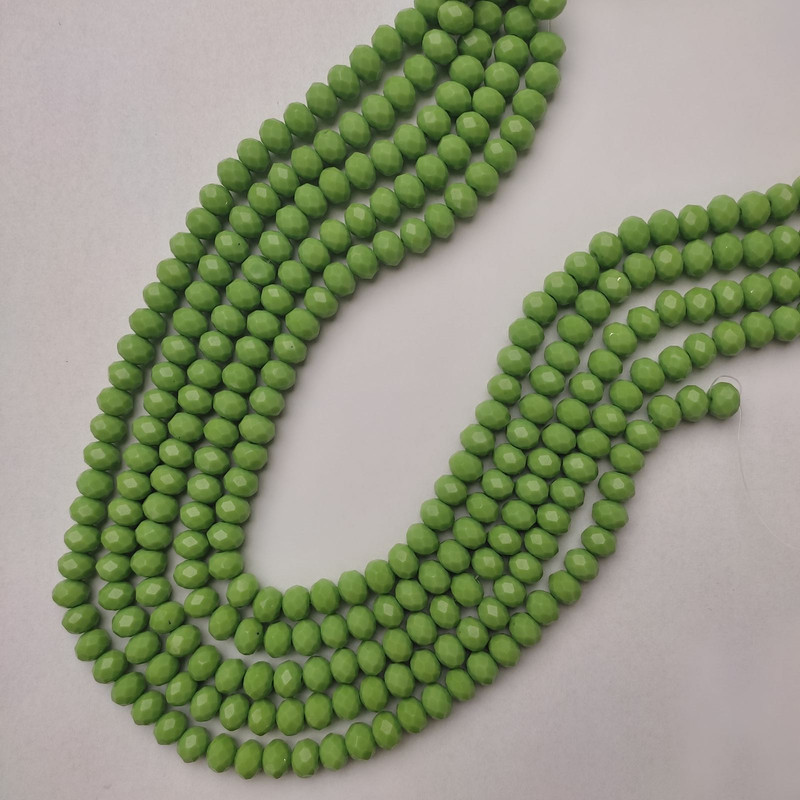Mărgele din cristal ceh, verde salată, rondel facetat, diametrul 8×6 mm, lungime 40 mm, pe fir