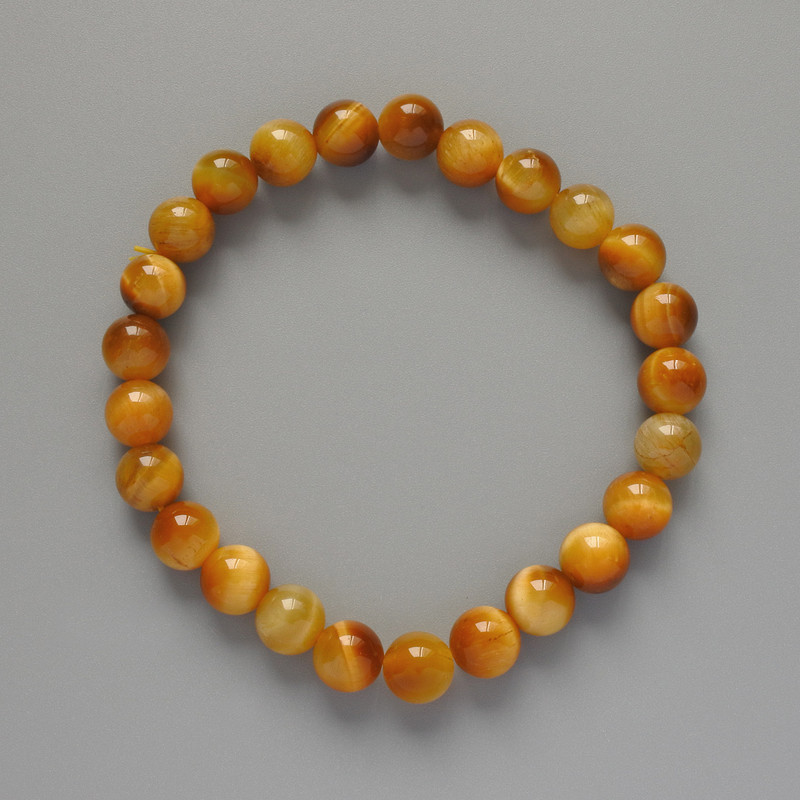 Brățară din ochiul pisicii galben natural, piatră naturală, mărgele netede, diametru 8,5 mm, lungime 18 cm (elastic)