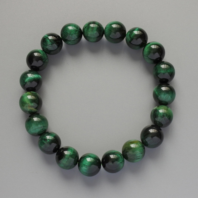 Brățară verde ochi de pisică din piatră naturală, mărgele netede, diametrul de 10 mm, lungimea de 18 cm, pe elastic