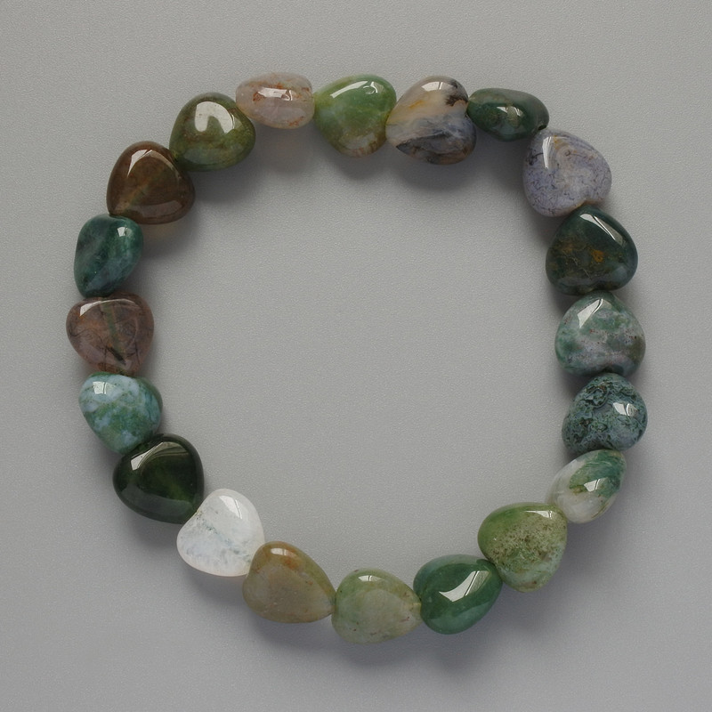Brățară «Inimă» din jasper verde, piatră naturală, diametrul 10x10x5 mm +/-, lungime 18 cm +/- (elastic)