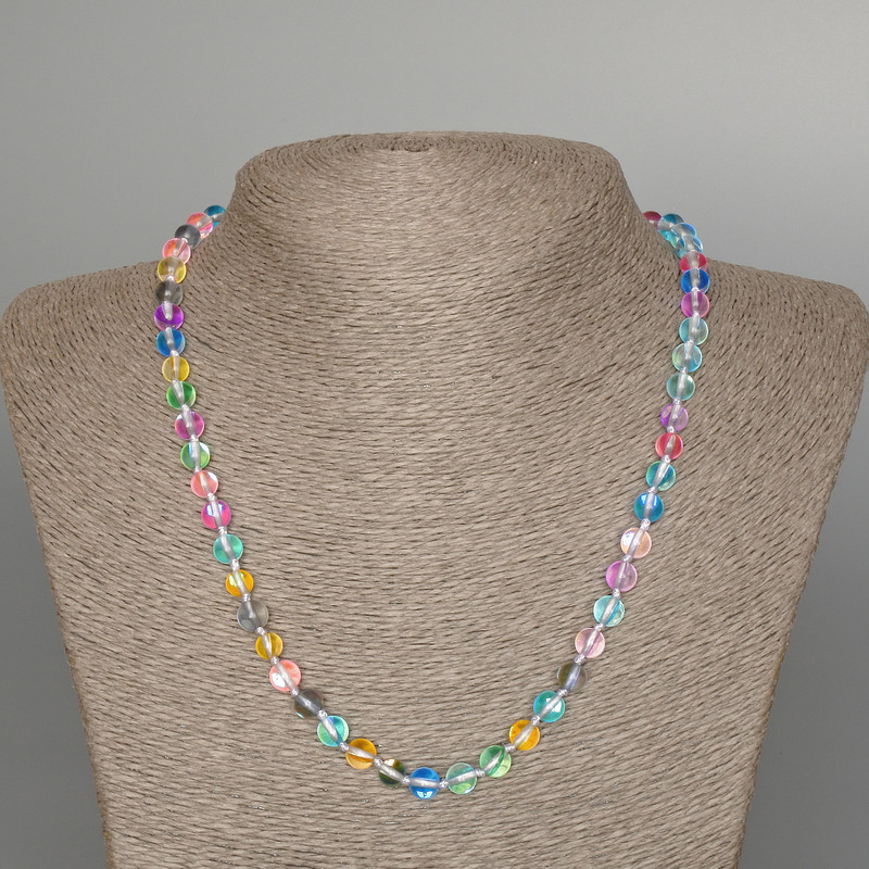 Colier din sticlă opală multicoloră, mărgele netede, diametrul aproximativ de 6 mm, lungime de 49 cm
