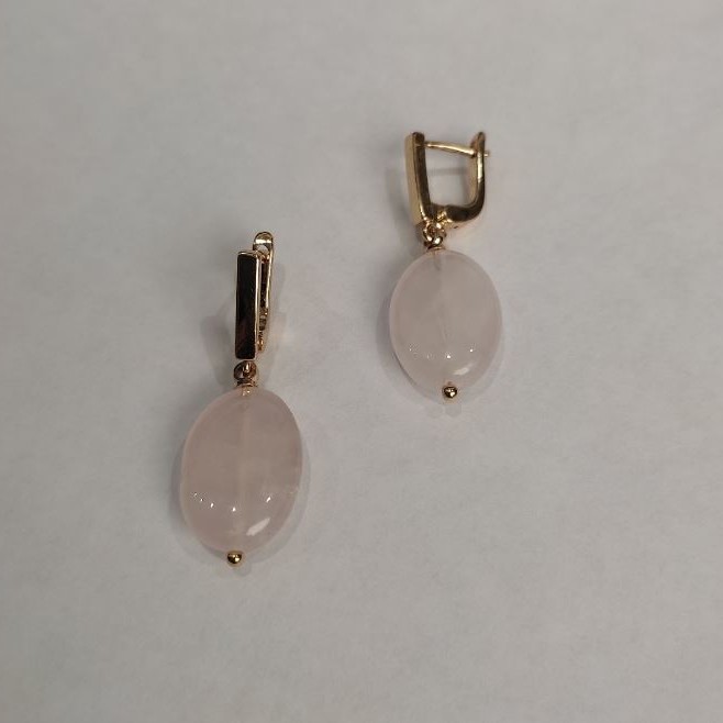 Cercei din cuarț roz, ovali, diametrul 13×18 mm, închizătoare engleză, lungime 36 mm