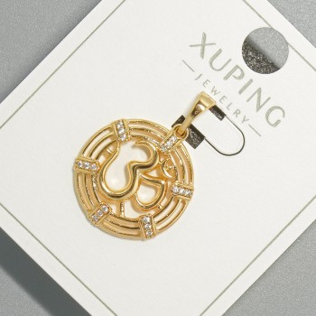 Pandantiv «Mantra indiană Om» Xuping cu cristale albe, diametrul de 18 mm, lungimea de aproximativ 26 mm, placare cu aur 18K
