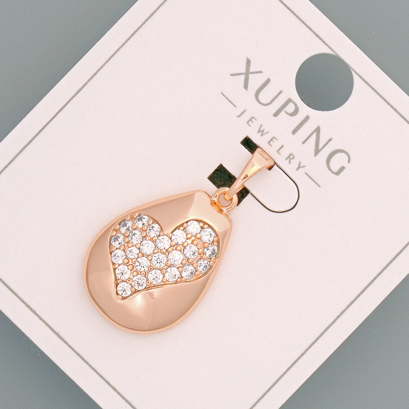 Pandantiv „Inimă” Xuping cu cristale albe, diametrul 14,5×19 mm, lungime 27 mm, placare cu aur 18K