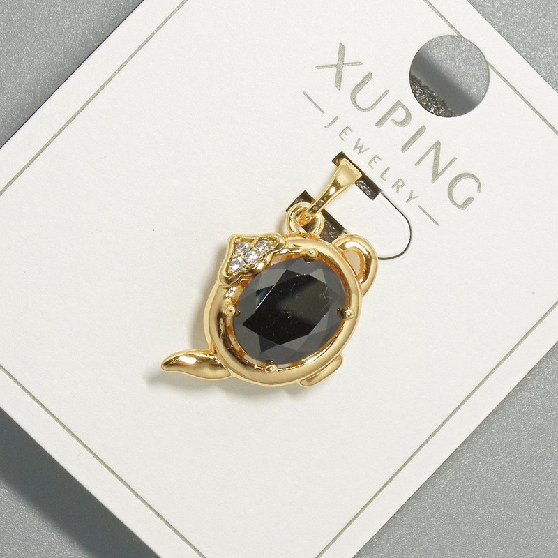 Pandantiv „Ceainic” Xuping, cu pietre albe și cristal negru, diametrul 20,5×14 mm, lungime 20 mm, placare cu aur de 18K