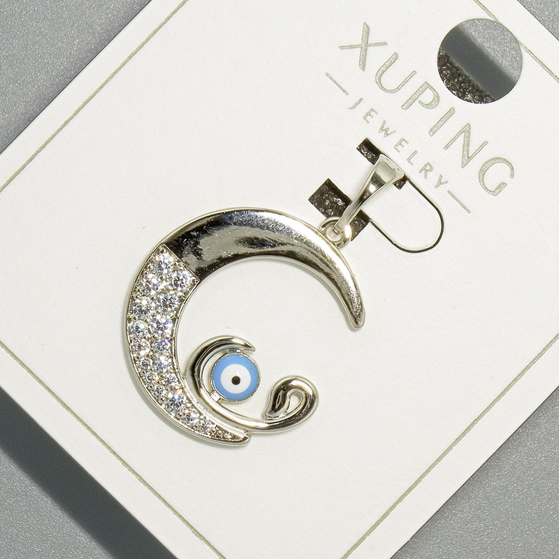 Pandantiv „Ochiul Lunii” Xuping cu strasuri albe și email albastru, diametrul 18,5 × 19,5 mm, lungime 26 mm, placat cu rodiu
