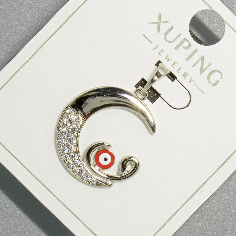 Pandantiv „Ochiul Lunii” Xuping cu strasuri albe și email roșu, diametrul 18,5 × 19,5 mm, lungimea 26 mm, rodiat