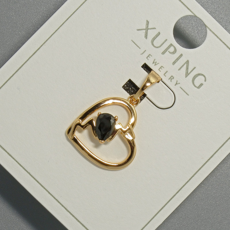Pandantiv «Inimă» Xuping cu cristal negru, diametrul 15x14 mm, 5 mm+, lungime 22,5 mm, placare cu aur 18K