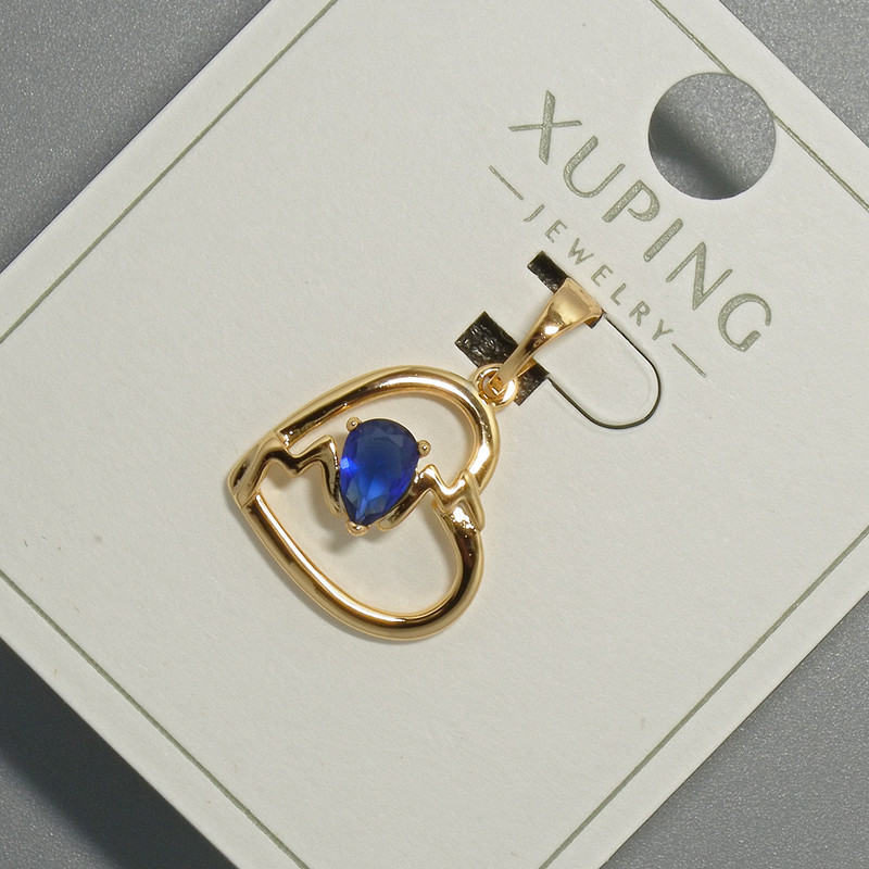 Pandantiv „Inimă” Xuping cu cristal albastru, diametrul 15×14, 5 mm, lungime 22,5 mm, placare cu aur 18K