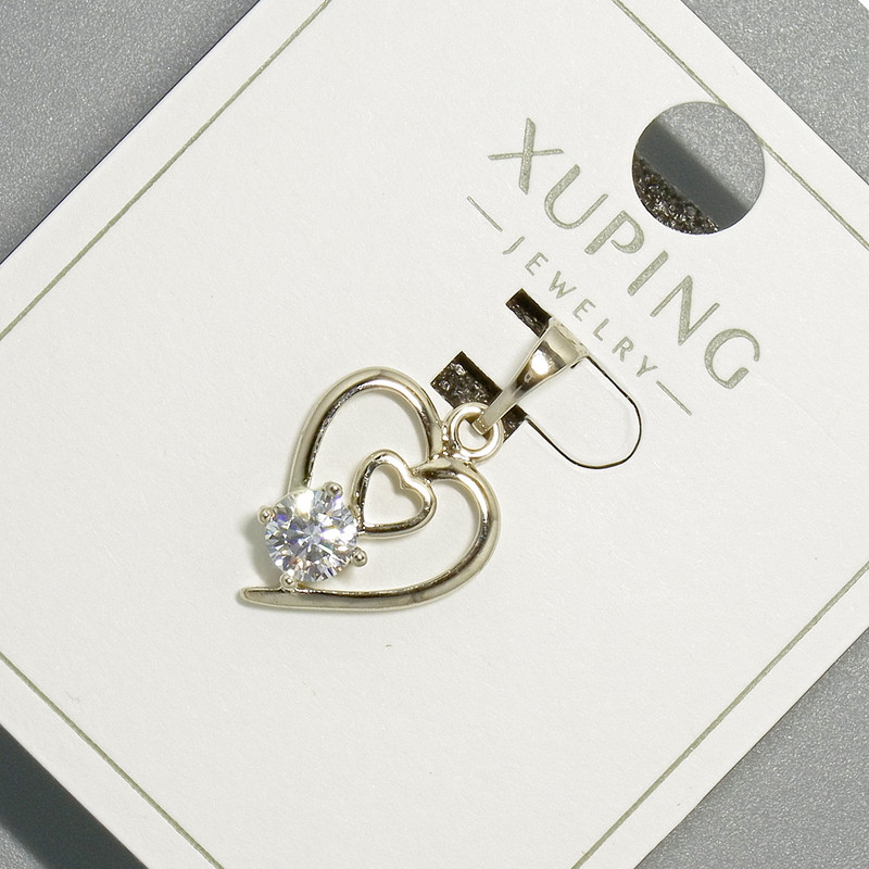 Pandantiv „Inimă” Xuping cu cristal alb, diametrul 13x17 mm, lungime 22 mm, rodiat