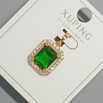 Pandantiv Xuping cu cristal verde și strasuri albe, diametrul 13x15 mm, lungimea 23 mm, placare cu aur 18K
