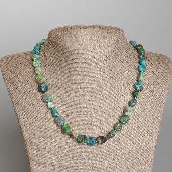 Colier din crizocola naturală, mărgele cu fețe tăiate, diametrul 8×10 mm, lungime 48 cm