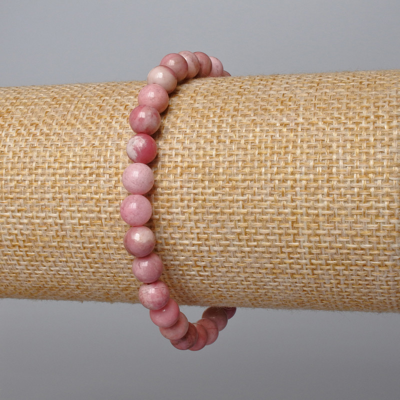 Brățară din rodocrozit, piatră naturală, mărgele netede, diametrul de 6,5 mm, lungime 18 cm (elastică)