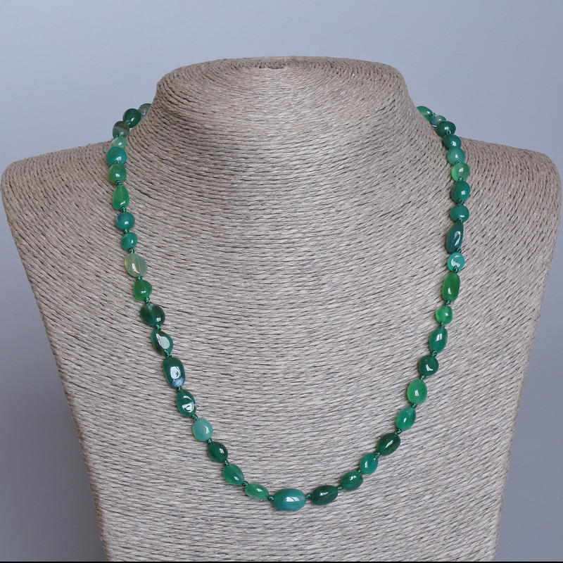 Colier din agată verde, piatră naturală, fațetat, diametrul 6×8 mm, lungime 48 cm
