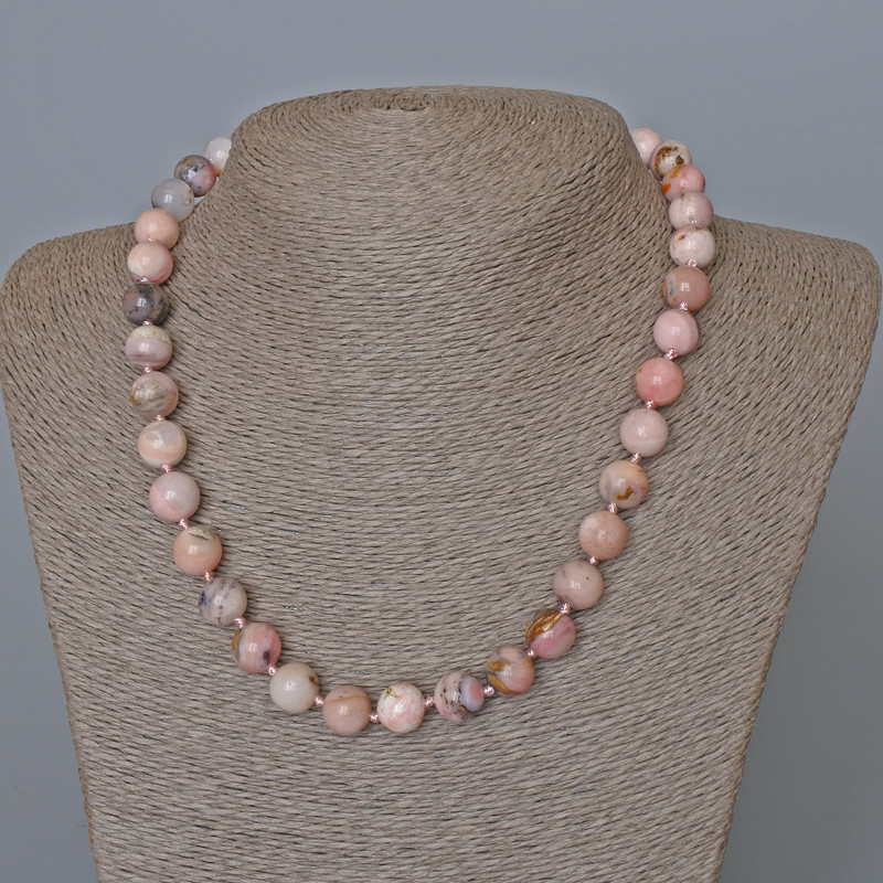Colier cu opal roz natural, mărgele netede de 10 mm, lungime 48 cm