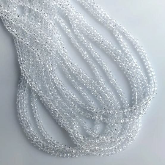 Mărgele din cristal ceh, transparente albe, formă rondel, diametrul 3,5×2,5 mm, lungime 40 cm