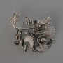 Broșă-colier Dragon, email negru și gri, metal argintiu 44x37 mm