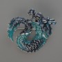 Broșă-pendul Dragon cu email albastru deschis și albastru închis, metal argintiu 42×42 mm