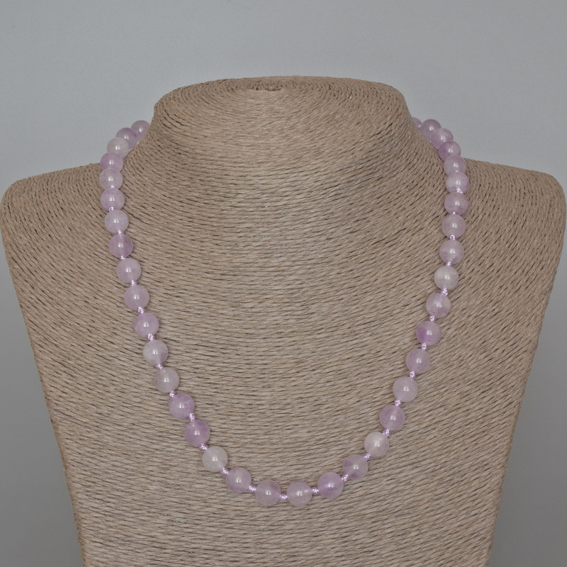 Colier din ametist lavandă, piatră naturală, mărgele netede, diametrul de 8,5 mm, lungime 49 cm