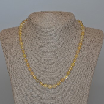 Colier din cuarț rutilit cu aspect păr, piatră naturală, bilă netedă, diametrul de 6,5 mm, lungime 49 cm