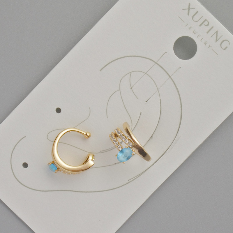 Kaf Xuping cu cristal albastru și strasuri albe, diametrul 11,5×5,5 mm +- placare cu aur 18K