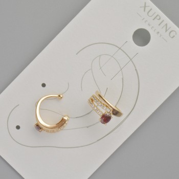 Caf Xuping cu cristal roșu și strasuri albe, diametrul 11,5x5,5 mm, placare cu aur 18K