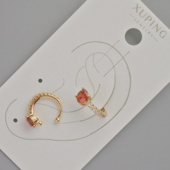 Caf Xuping cu cristal roșu și strasuri albe, diametrul 13×5 mm ± placare cu aur 18K