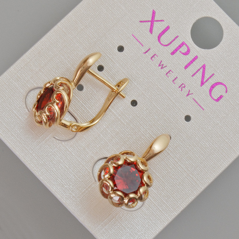 Cercei Xuping cu cristal roșu, diametrul 20×10 mm, placare cu aur 18K