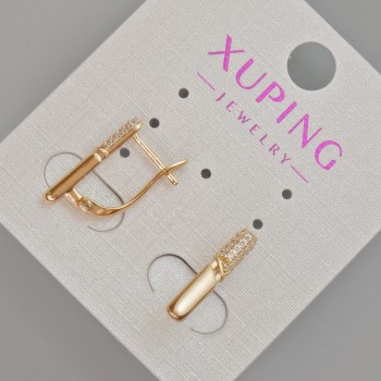 Cercei Xuping cu cristale albe, diametrul 17x3 mm, placare cu aur 18K
