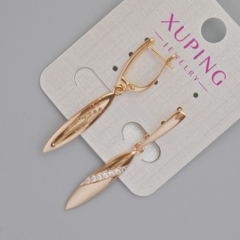 Cercei Xuping cu cristale albe, diametrul 25,5×6 mm, lungime 43 mm, placare cu aur 18K