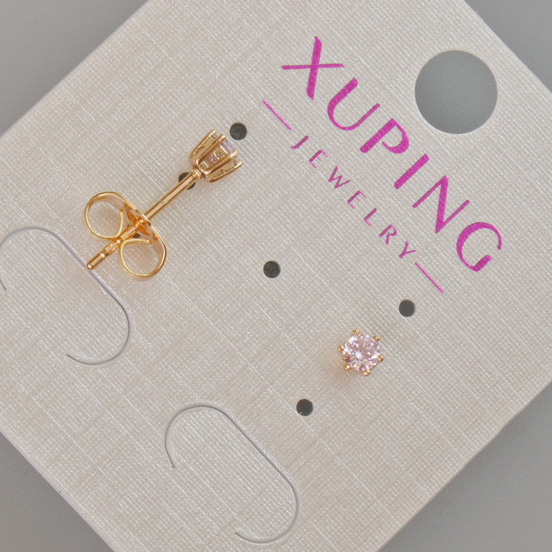 Cercei cu știft Xuping cu cristal roz, diametrul de aproximativ 4 mm, placare cu aur 18K