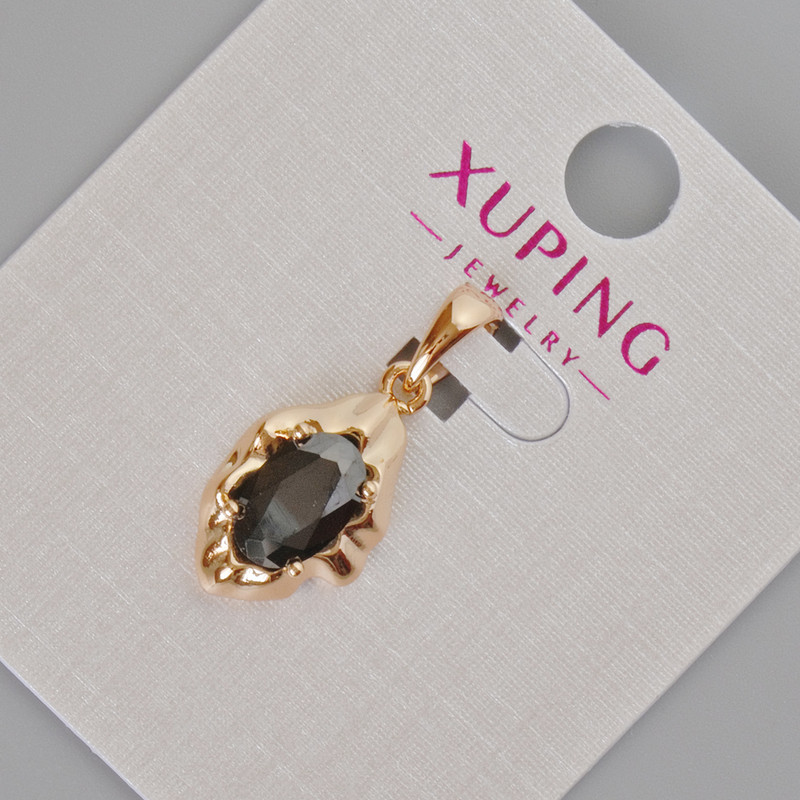 Pandantiv Xuping cu cristal negru, diametrul 24×11 mm ± placare cu aur 18K