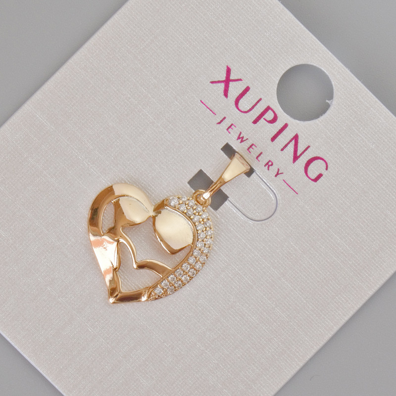 Pandantiv Xuping Inimă cu cristale albe, diametrul 24×16 mm ± placare cu aur 18K