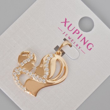 Pandantiv Xuping «Mama cu bebeluș» cu strasuri albe, diametrul 28x23 mm +/- placare cu aur 18K