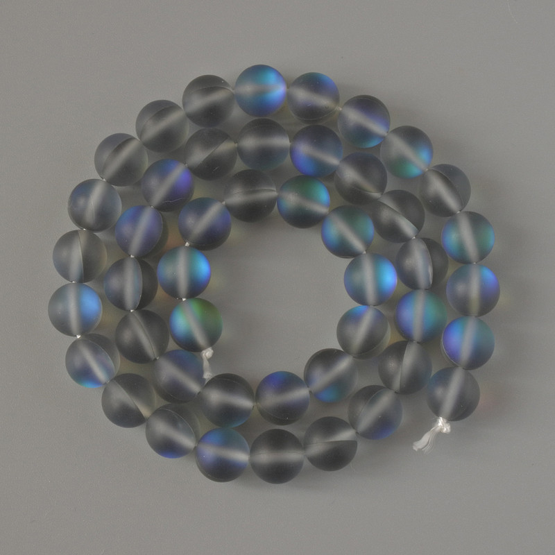 Mărgele din sticlă opal, formă sferică netedă, culoare gri mat, efect hameleon, diametrul 8 mm, lungime 38 cm, pe fir