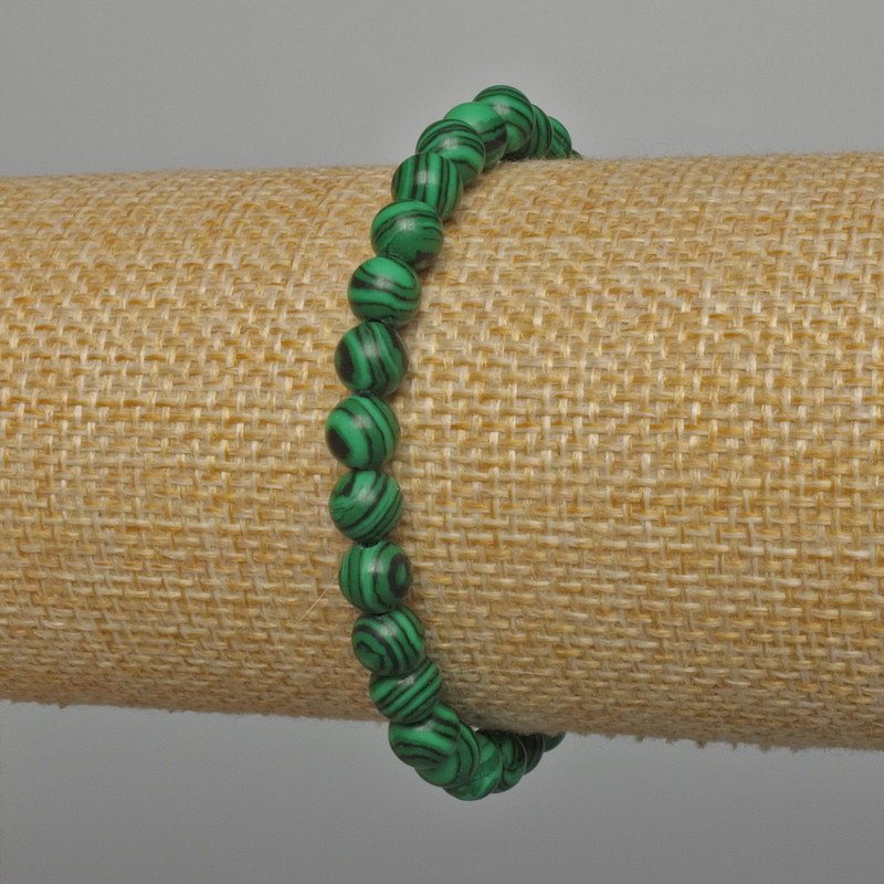 Brățară din malahit (artificială) – mărgele netede, diametrul de 6 mm, lungimea 18 cm, pe elastic
