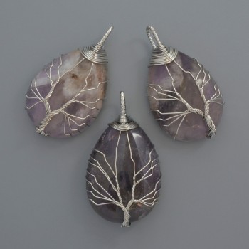 Pandantiv cu ametist în împletire argintie, diametrul 44×24×9 mm+