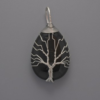 Pandantiv din agat negru în împletire argintie, diametrul 44x24x9 mm+