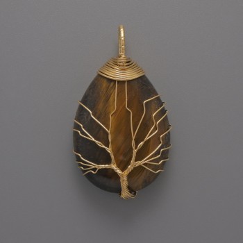 Pandantiv cu ochi de tigru în împletire aurie, diametrul 44x24x9 mm+