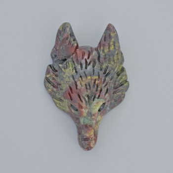 Pandantiv «Lup» din jasper «Sângele dragonului», piatră naturală, diametru 39×25 mm, gaură de 2,2 mm